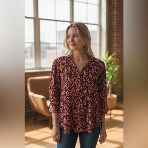 #781 Cocomo Black and Red Abstract Blouse